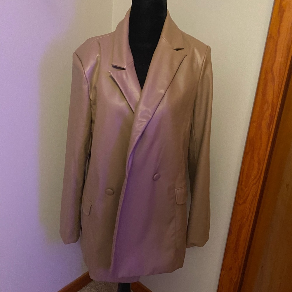 Mocha faux leather blazer